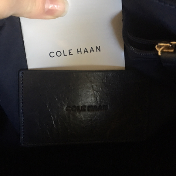 Cole Haan Leather Tote Navy/Black - Picture 4 of 8